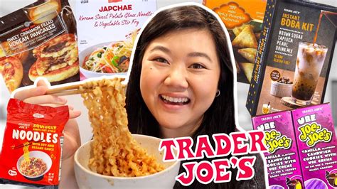 Trying NEW ASIAN FOOD at TRADER JOES 2023 instant boba chicken karaage squiggly noodles  more